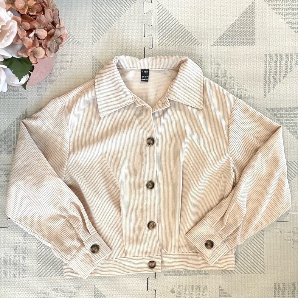 Drop Shoulder Corduroy Jacket Beige Size XS - Picture 6 of 13